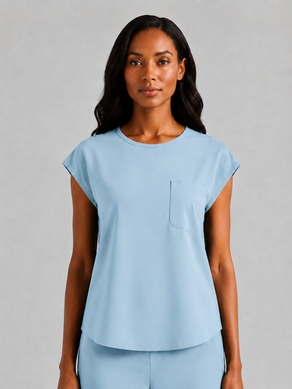 Women's Aegis Cap Sleeve Pocket Scrub Top - Cotton FlexLight Blue