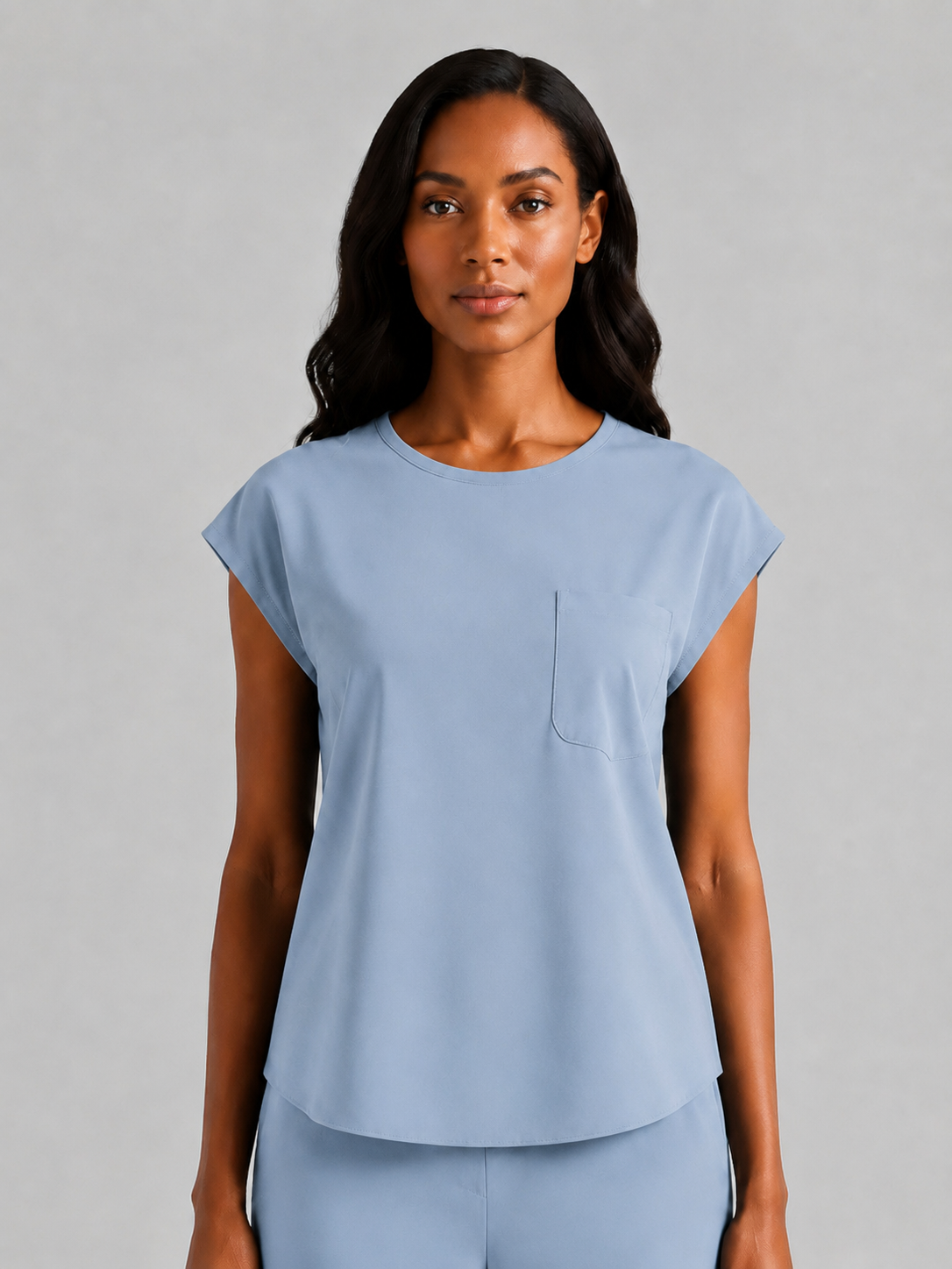 Women's Aegis Cap Sleeve Pocket Scrub Top - Cotton FlexSteel Blue