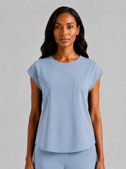 Women's Aegis Cap Sleeve Pocket Scrub Top - Cotton FlexSteel Blue