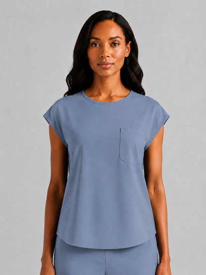 Women's Aegis Cap Sleeve Pocket Scrub Top - Cotton FlexGrayish Blue