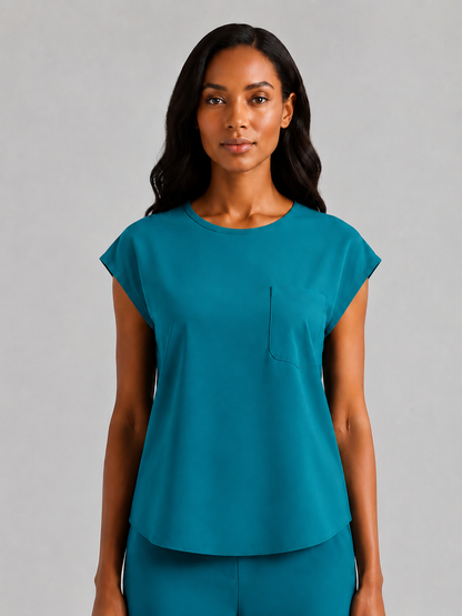 Women's Aegis Cap Sleeve Pocket Scrub Top - Cotton FlexLake Blue