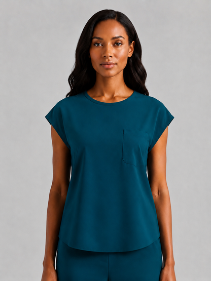 Women's Aegis Cap Sleeve Pocket Scrub Top - Cotton FlexPeacock Blue