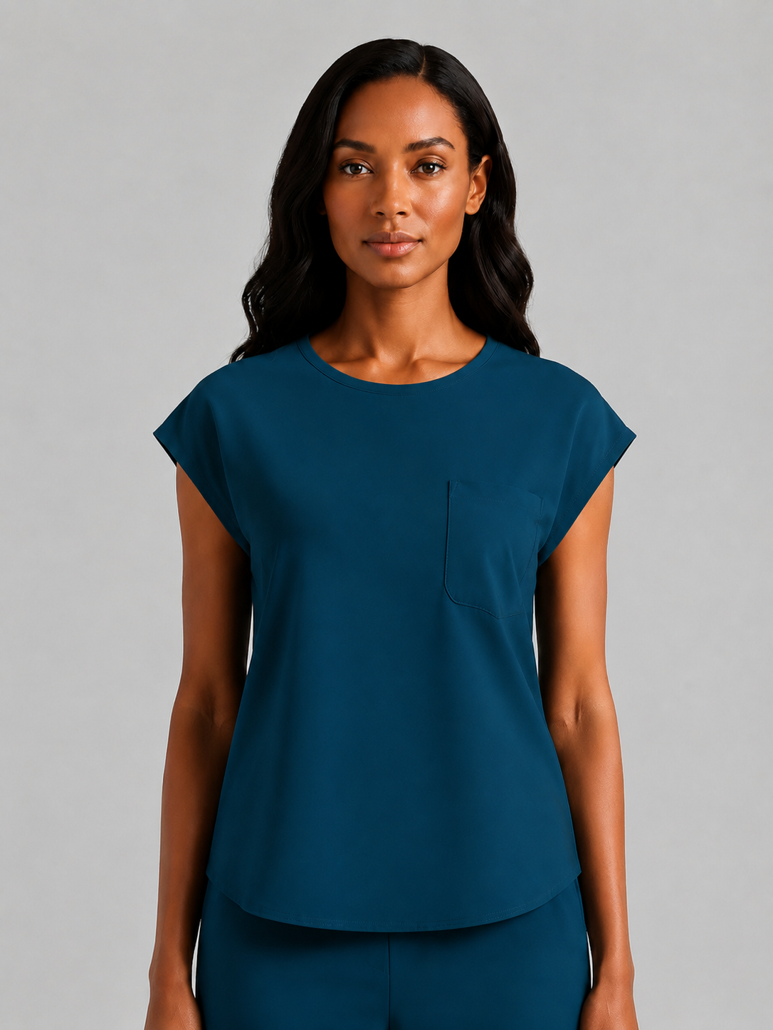 Women's Aegis Cap Sleeve Pocket Scrub Top - Shield Weave Peacock Blue