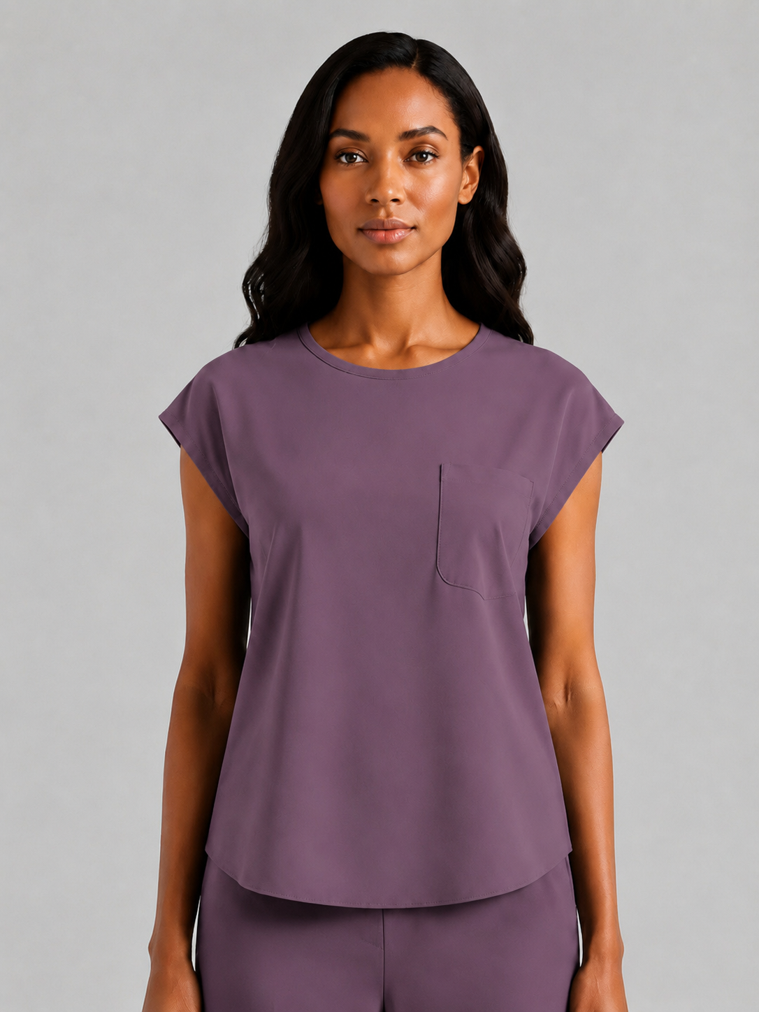 Women's Aegis Cap Sleeve Pocket Scrub Top - Cotton FlexPlum Purple