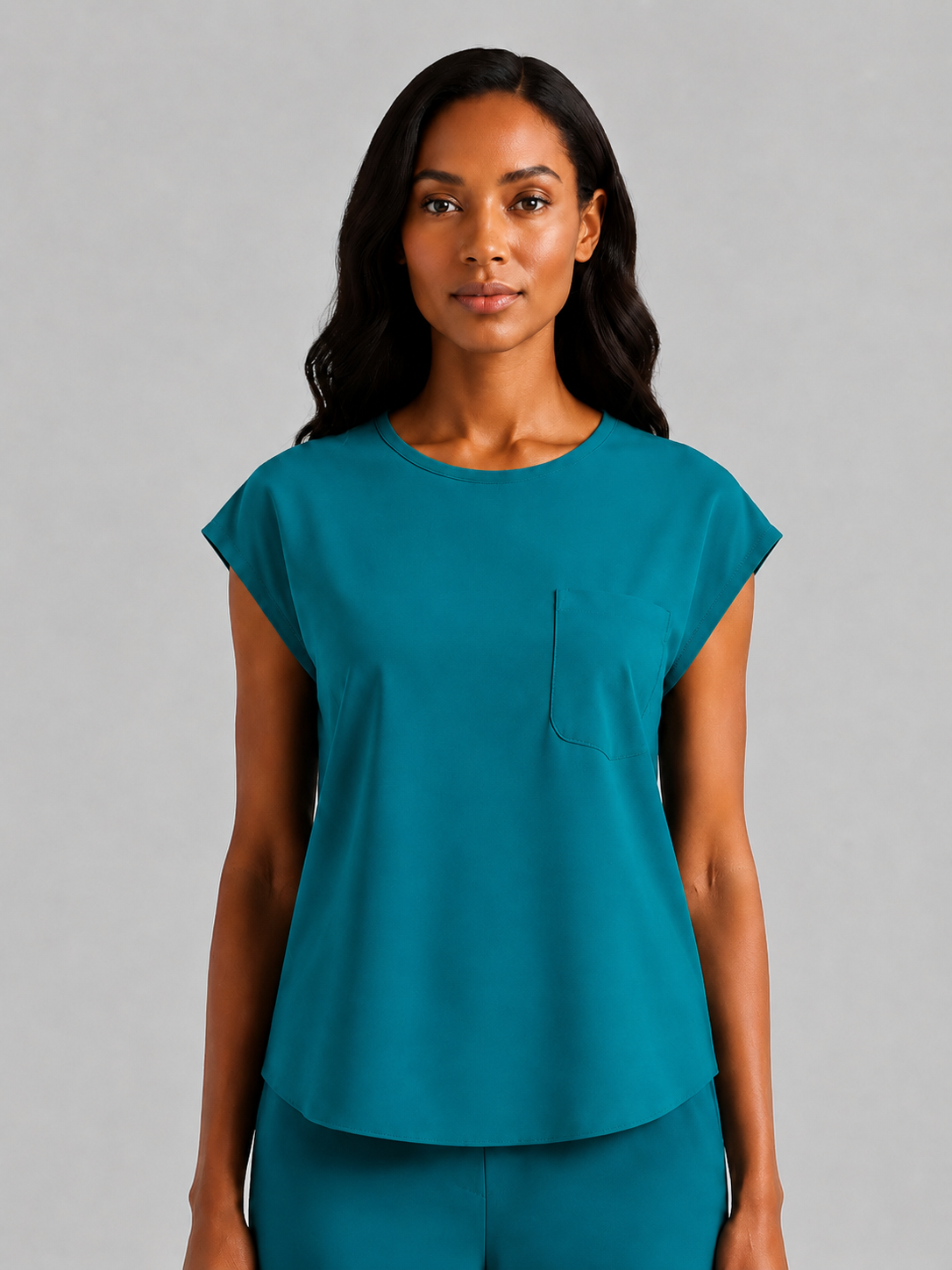 Women's Aegis Cap Sleeve Pocket Scrub Top - Shield Weave Lake Blue