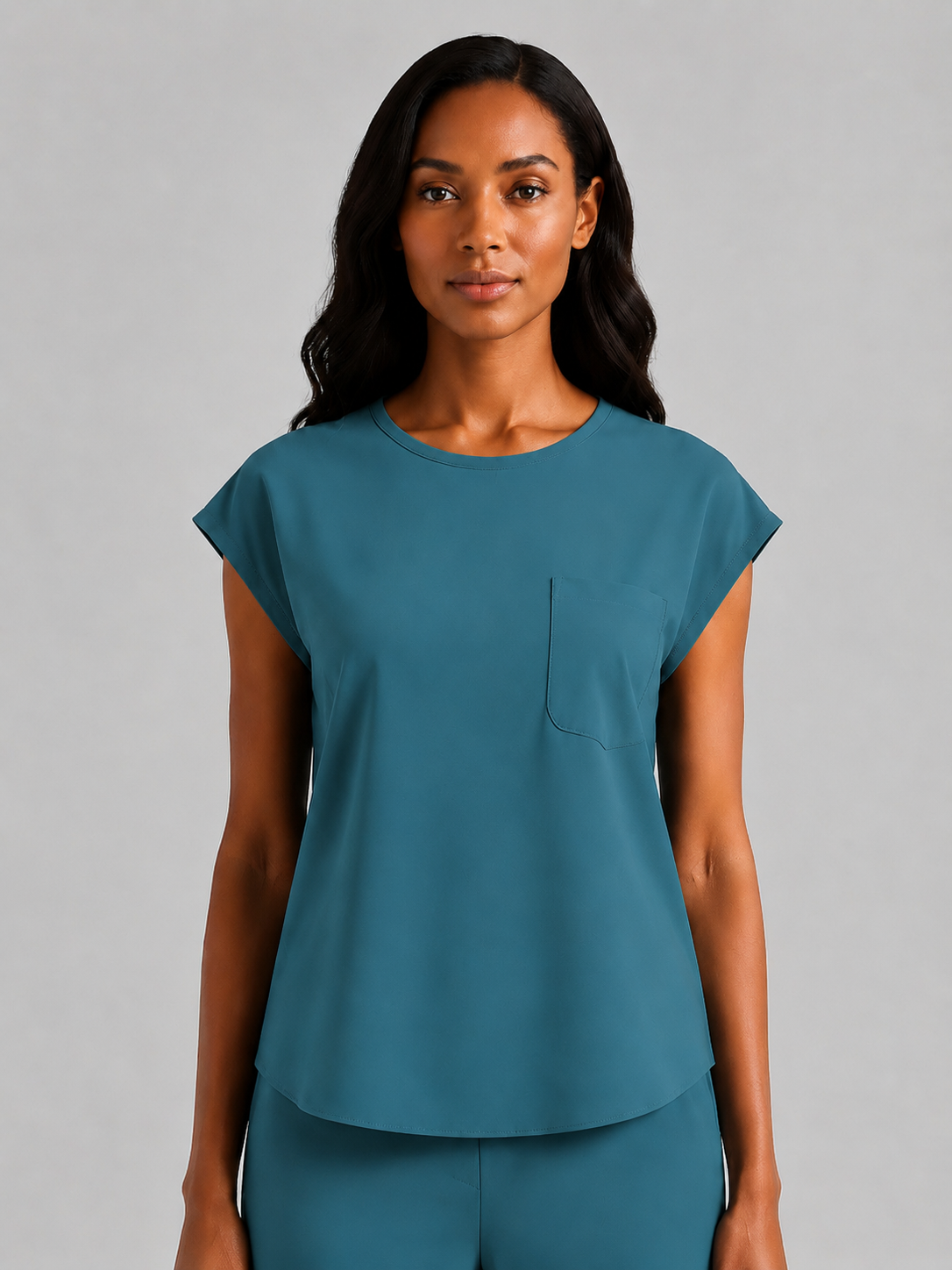 Women's Aegis Cap Sleeve Pocket Scrub Top - Shield Weave Teal