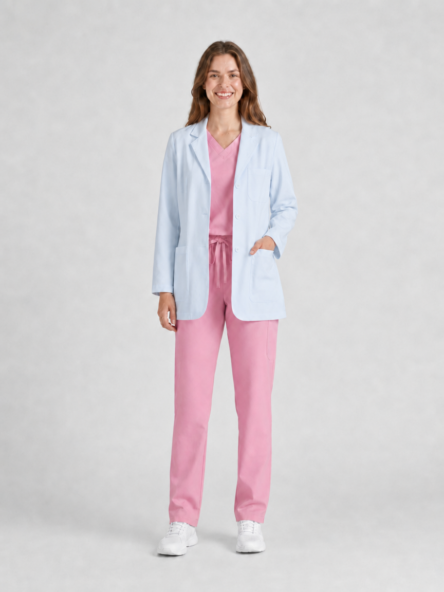 Women's Nuvra Classic Long Sleeve Lab Coat - Vela Blue White