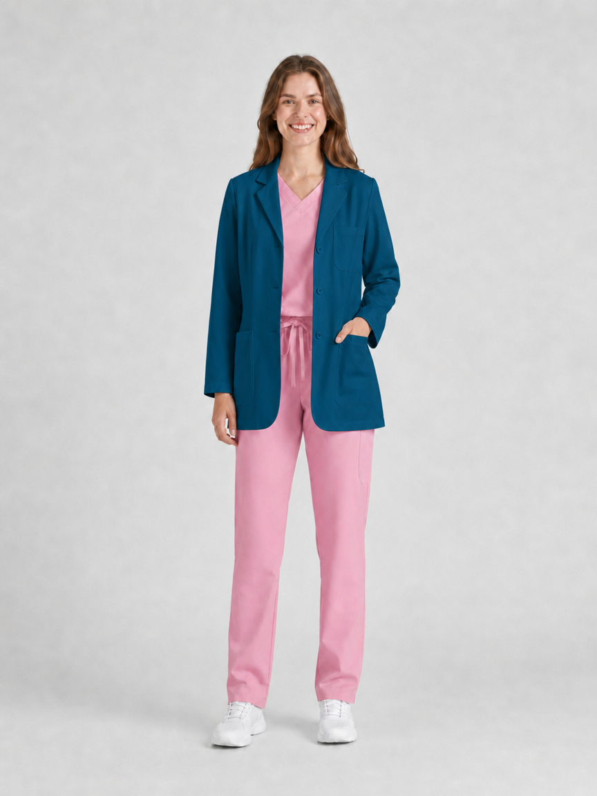 Women's Nuvra Classic Long Sleeve Lab Coat - Silvex Peacock Blue